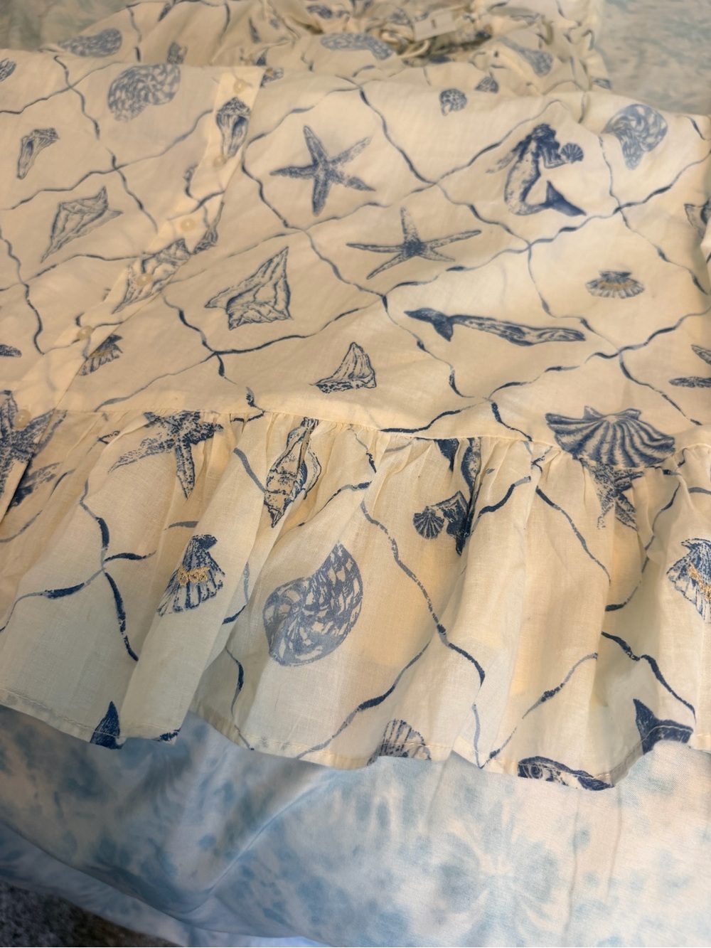Kimchi Blue by Urban Outfitters Cream Maxi Sundress with Blue Seashell Print - Picture 7 of 8